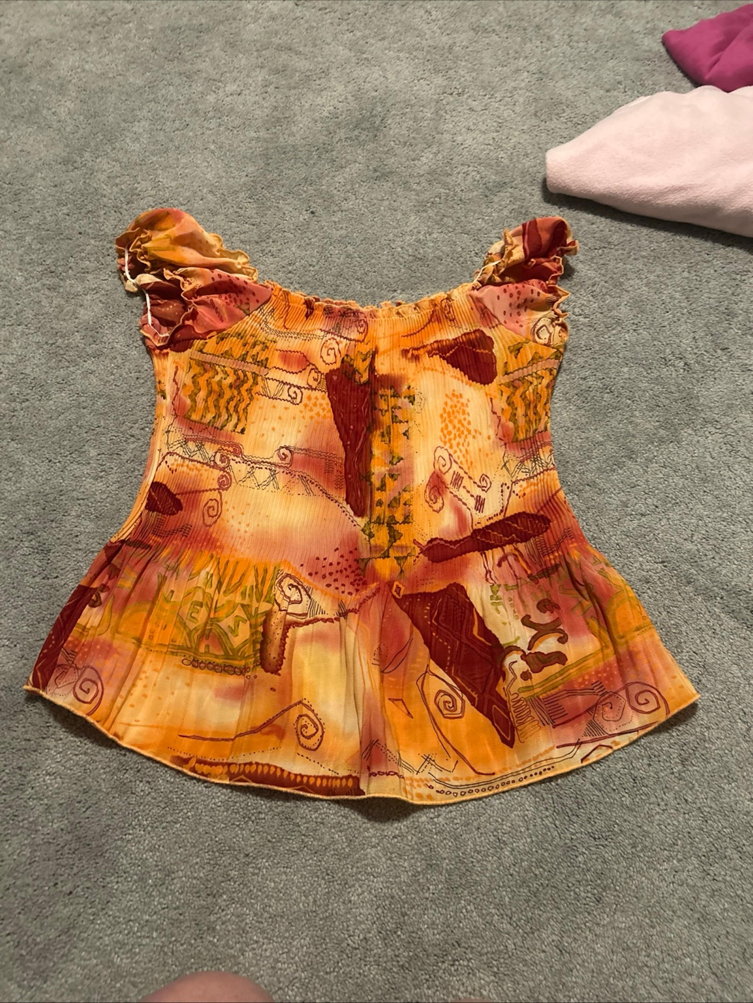 VTG Jaipur Orange Polyester Blouse Elastic Neck Size Large