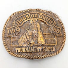 Hesston Outfit Rodeo Belt Buckle NOS 1985 Tournament Vintage Cowboy Western Wear