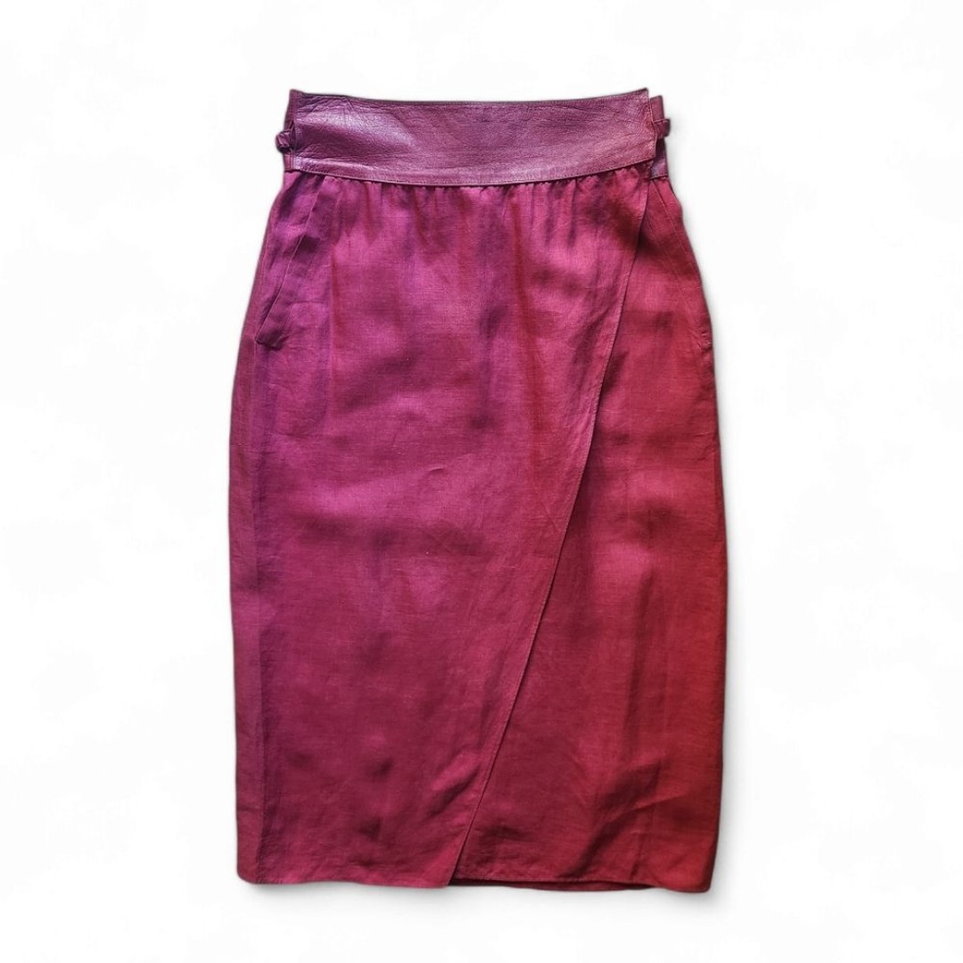 Vintage Gianni Versace leather and linen skirt. 29 in waist luxury designer fall