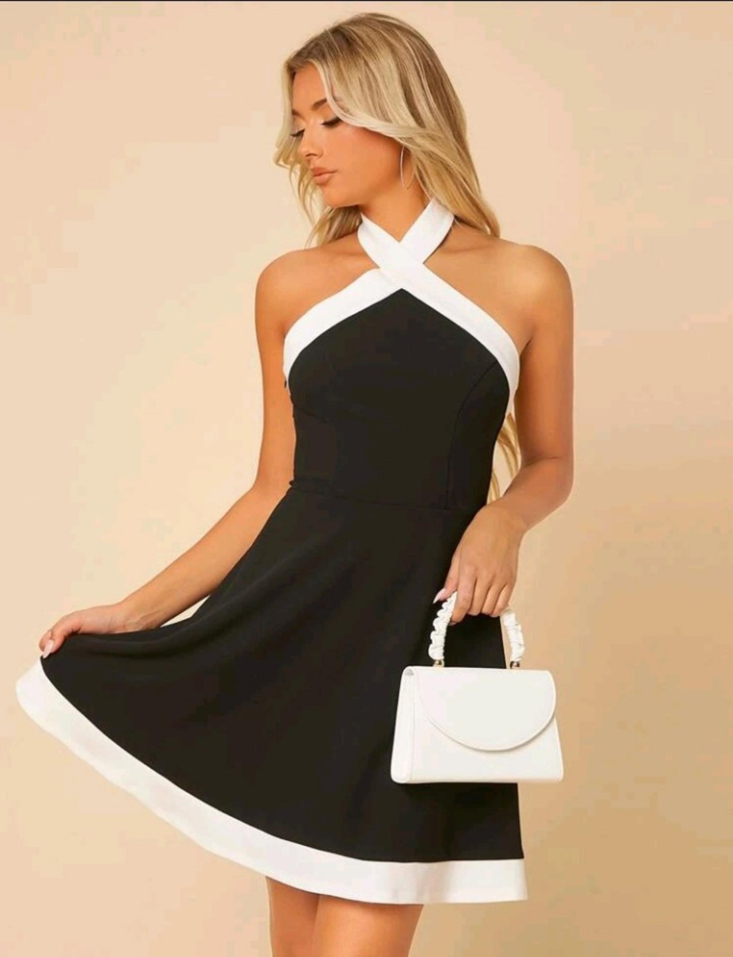 New petite large backless halter dress