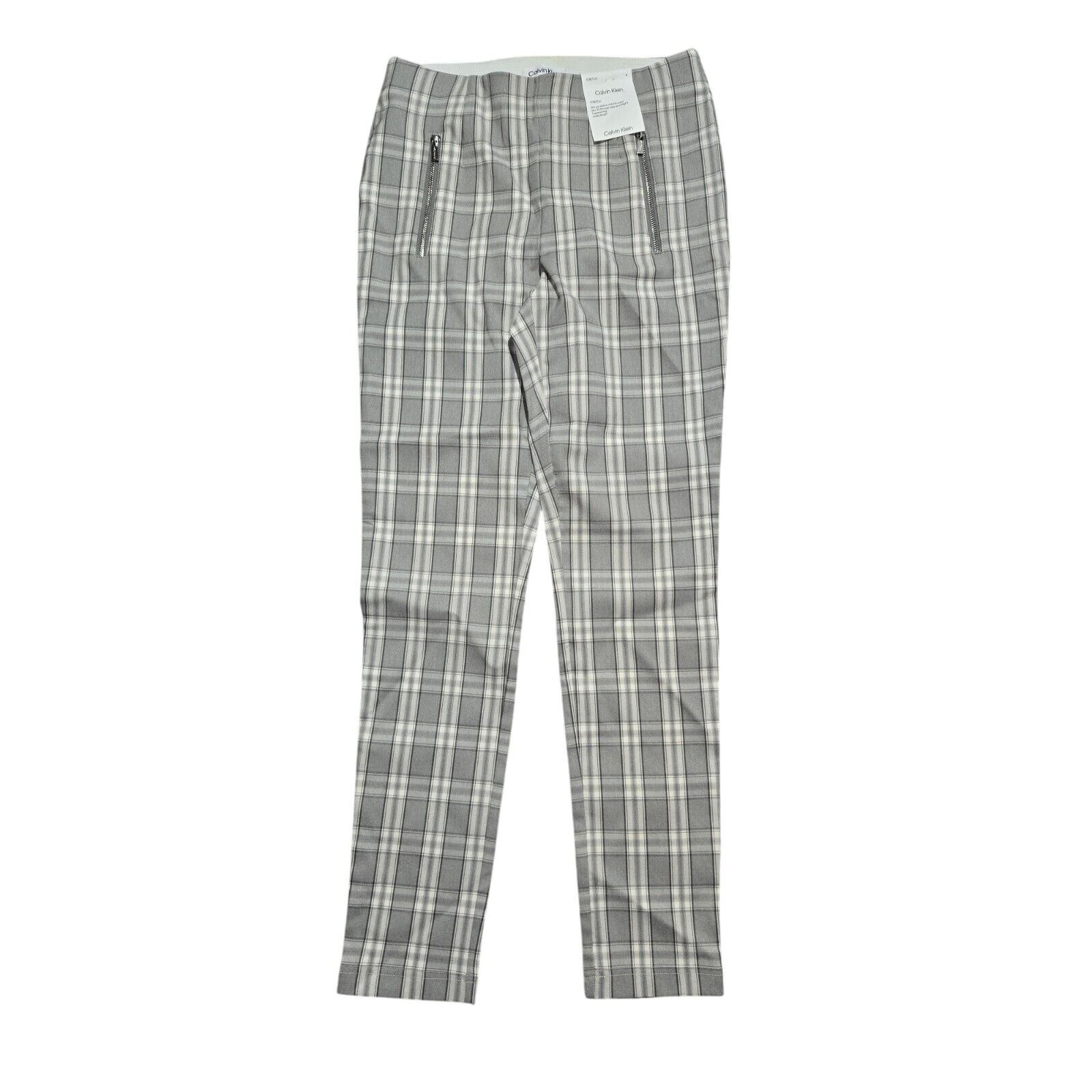Calvin Klein Light Grey Plaid Stretch Slim Fit Tapered Leg Pants Size 4 NWT