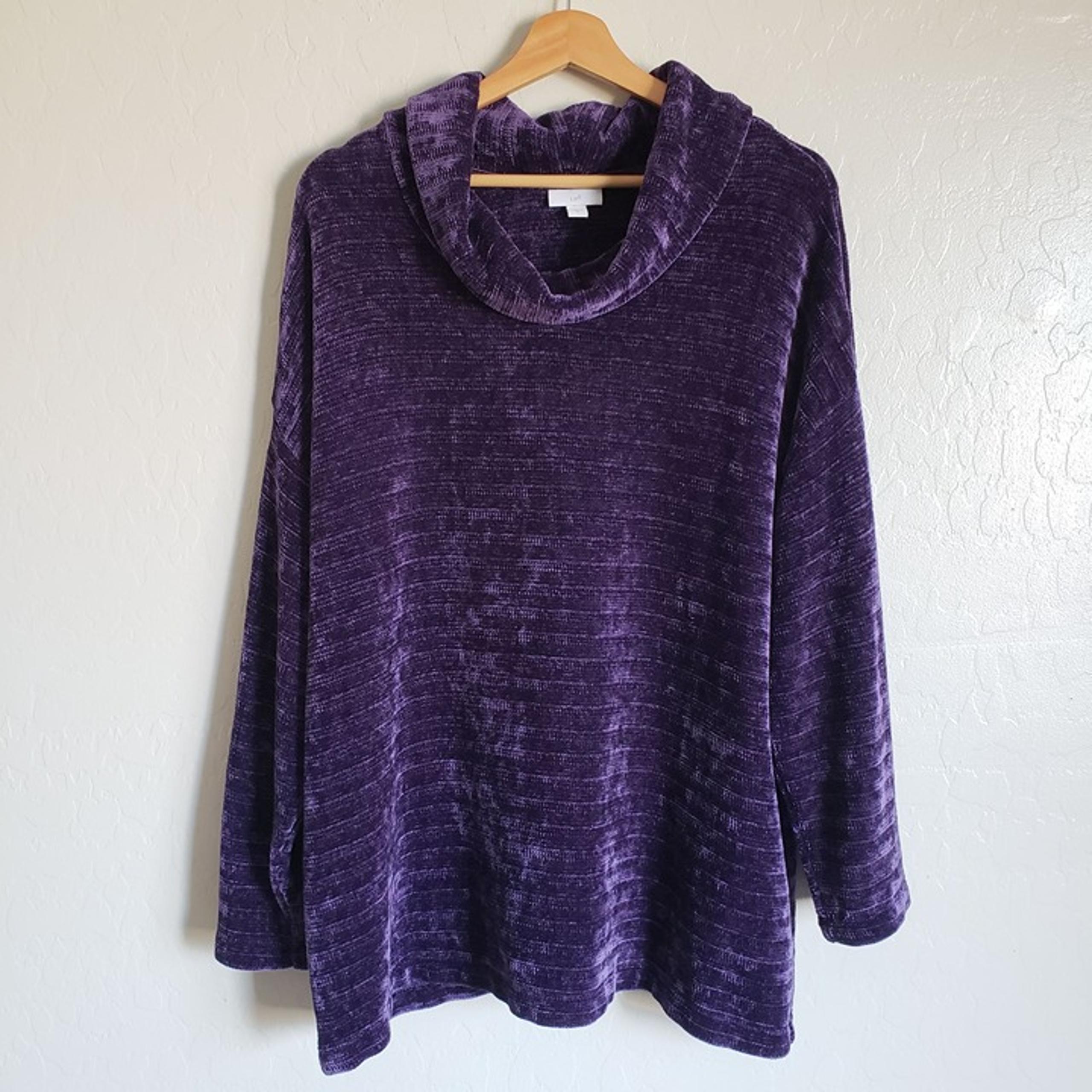J.Jill Chenille Cowl Neck Pullover Sweater Purple Women XL Soft Cozy Ribbed Knit