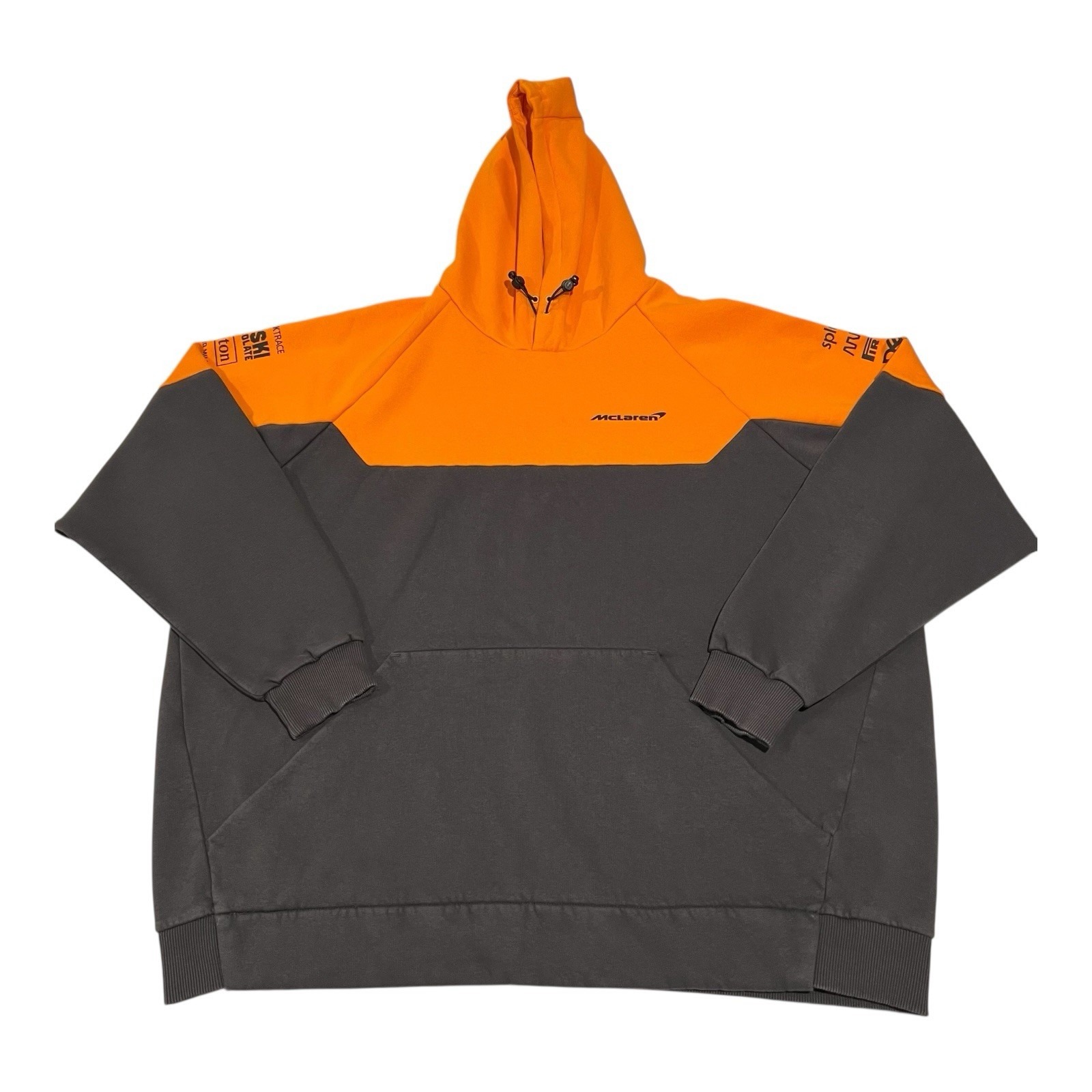 McLaren F1 2020 Team Hoodie Sweatshirt Orange Grey Pullover Men's Size XXL