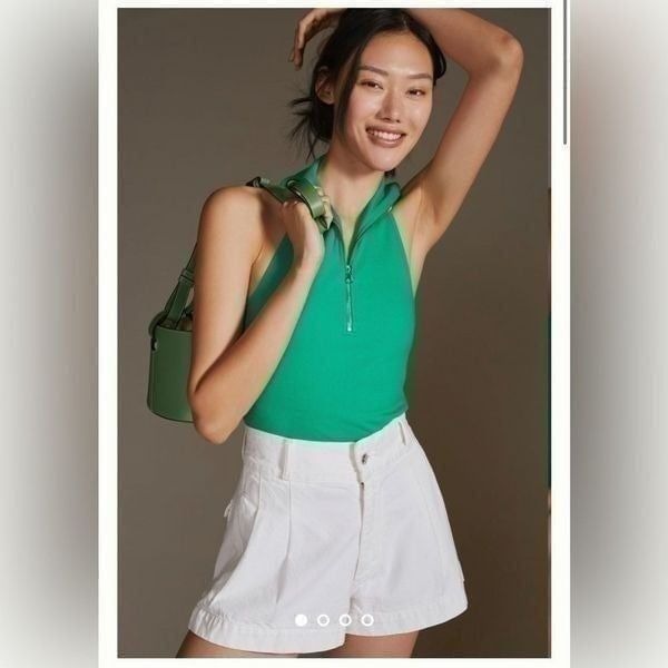 Anthropologie Maeve Quarter-Zip Halter Top XL Green