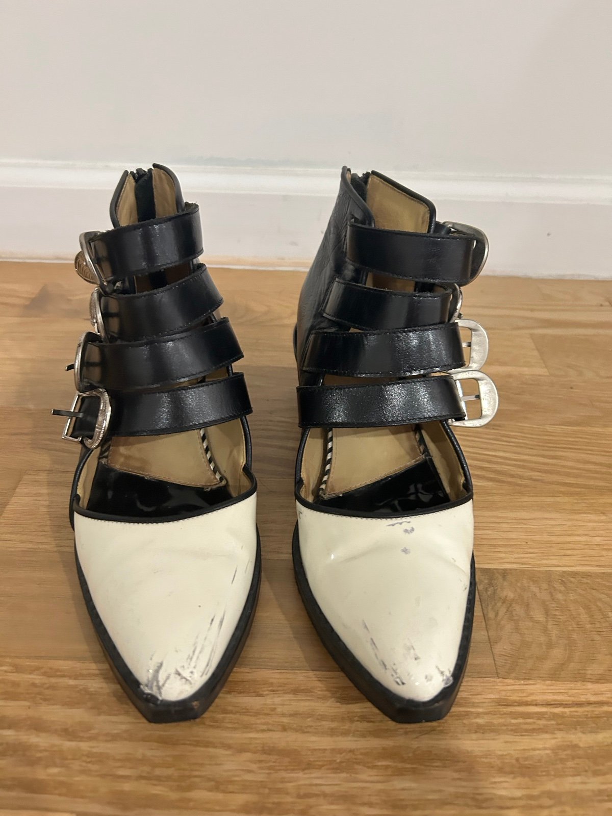 Toga Pulla Buckle Boots Black White Patent Leather Western 38