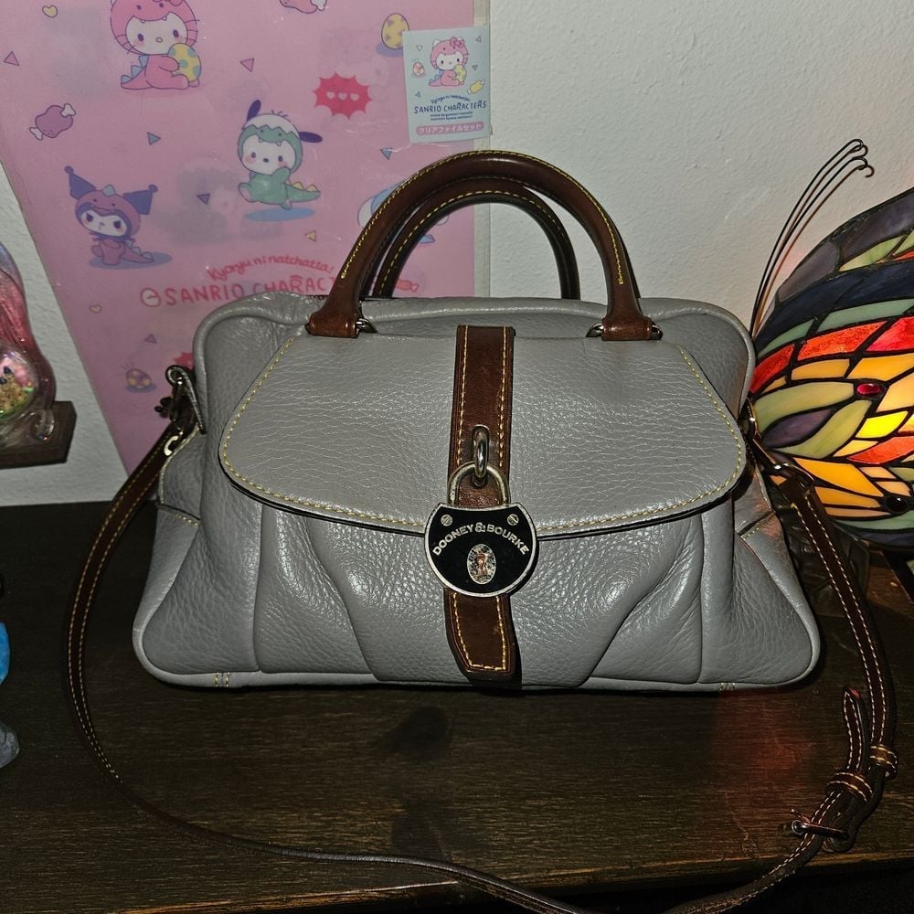 Dooney & Bourke Gray Leather Satchel Crossbody Handbag