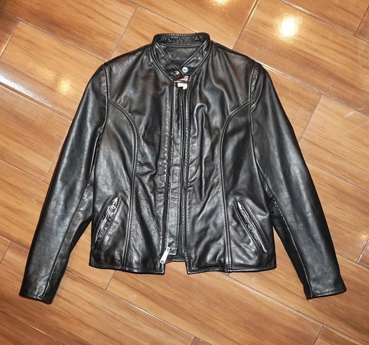 Brooks Black Leather Jacket Vintage Motorcycle Biker Riding Coat Size 38