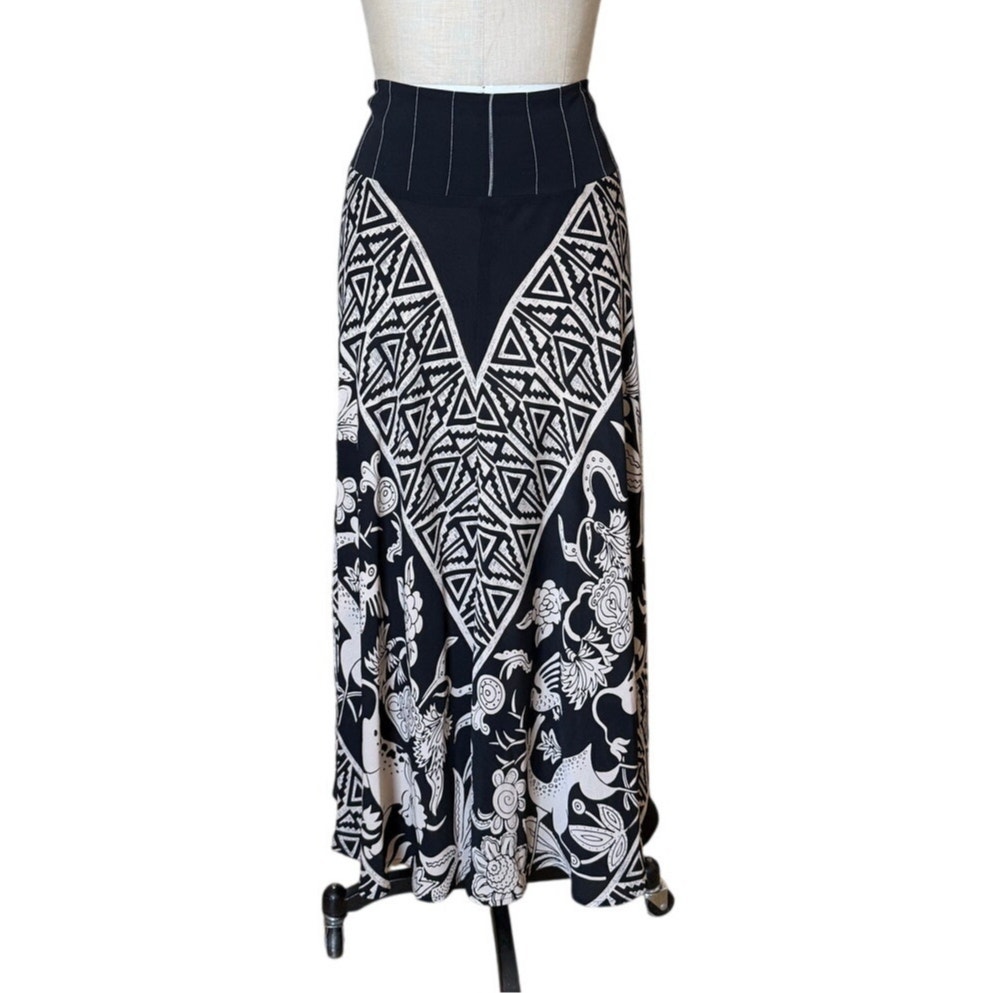 Harari Black & Tan A-Line Silk Maxi Skirt w/ Animal Print Size Medium