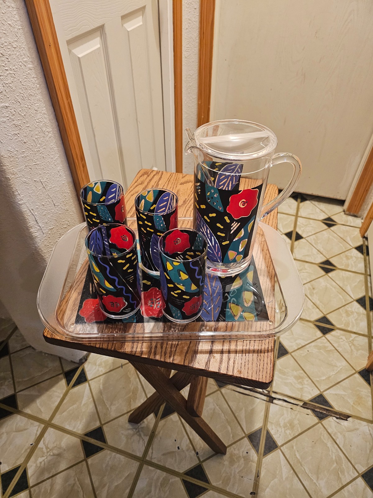 Vibrant Acrylic Set - 4 Glasses/Tumblers + Tray + Pitcher