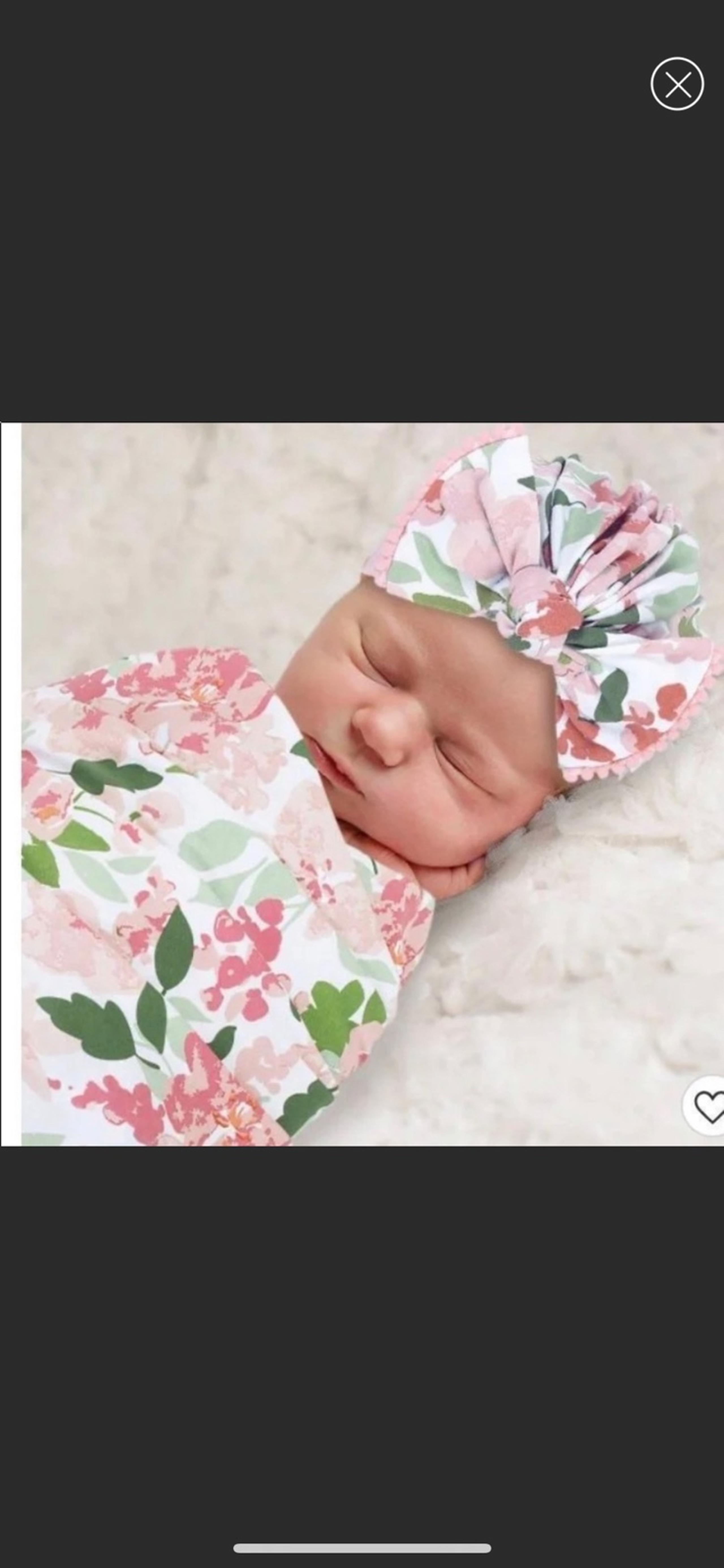 Baby Essentials Newborn Photo Op Turban Hat and Swaddle Floral Set