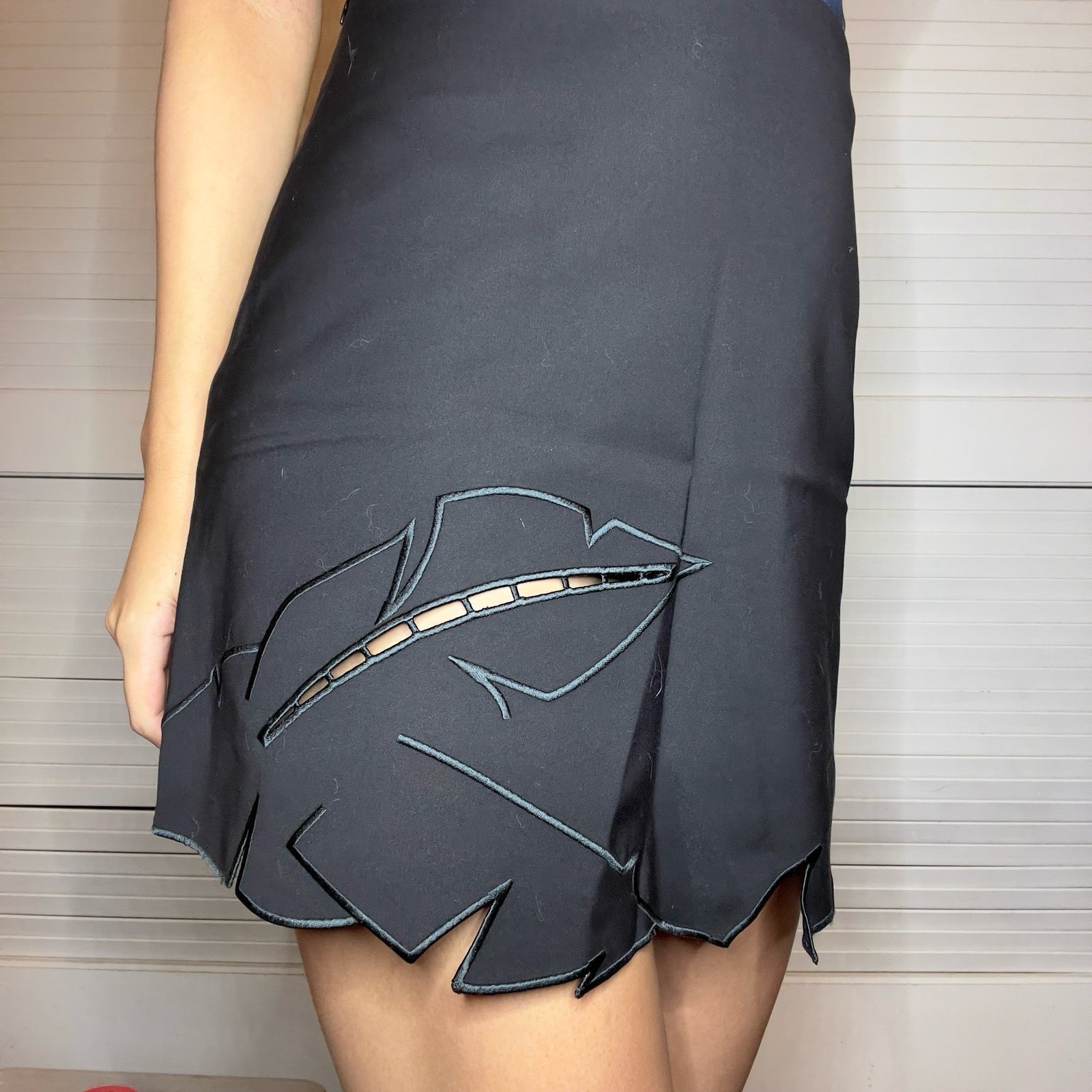 COP COPINE FRENCH BRAND BLACK SKIRT WITH FEATHER DETAIL and CUTOUT