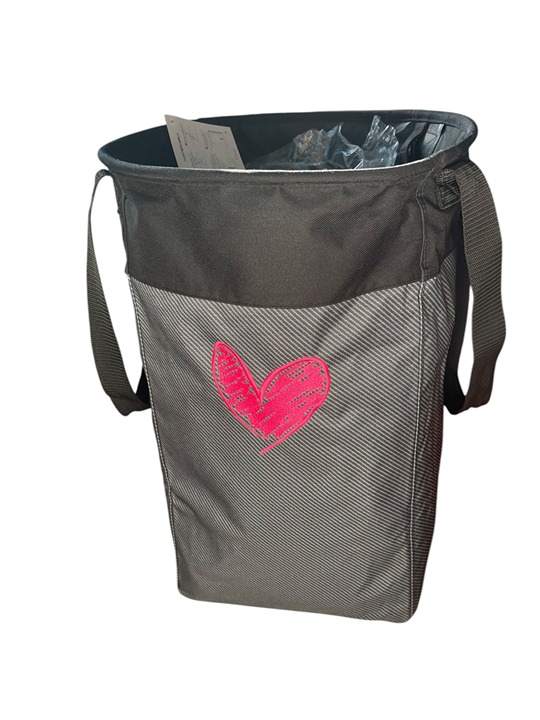 Thirty-One Stand Tall Bin Black Twill Stripe Pink Heart Storage Bin Organizer
