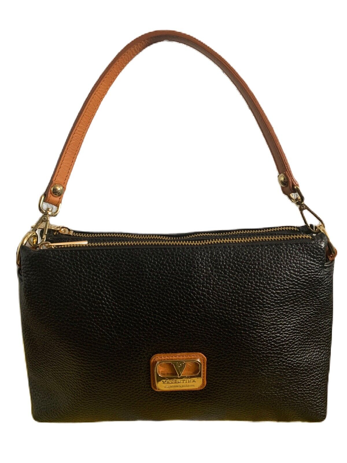 NWB Valentina Italy Leather Convertible Crossbody Purse Black Handbag Triple Zip