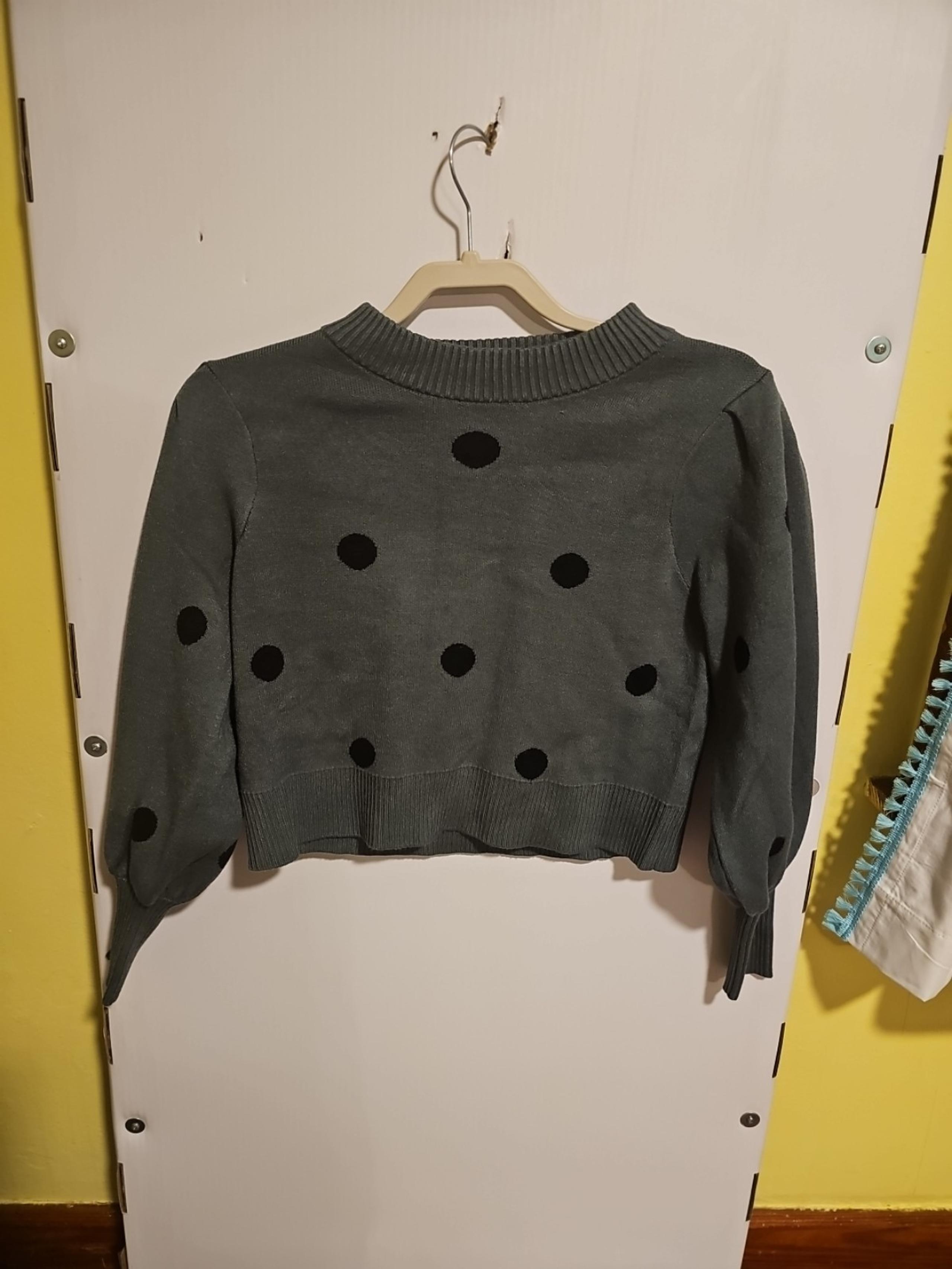 Women's Size Small Workshop Republic Clothing Green Cropped Sweater Polka Dots
