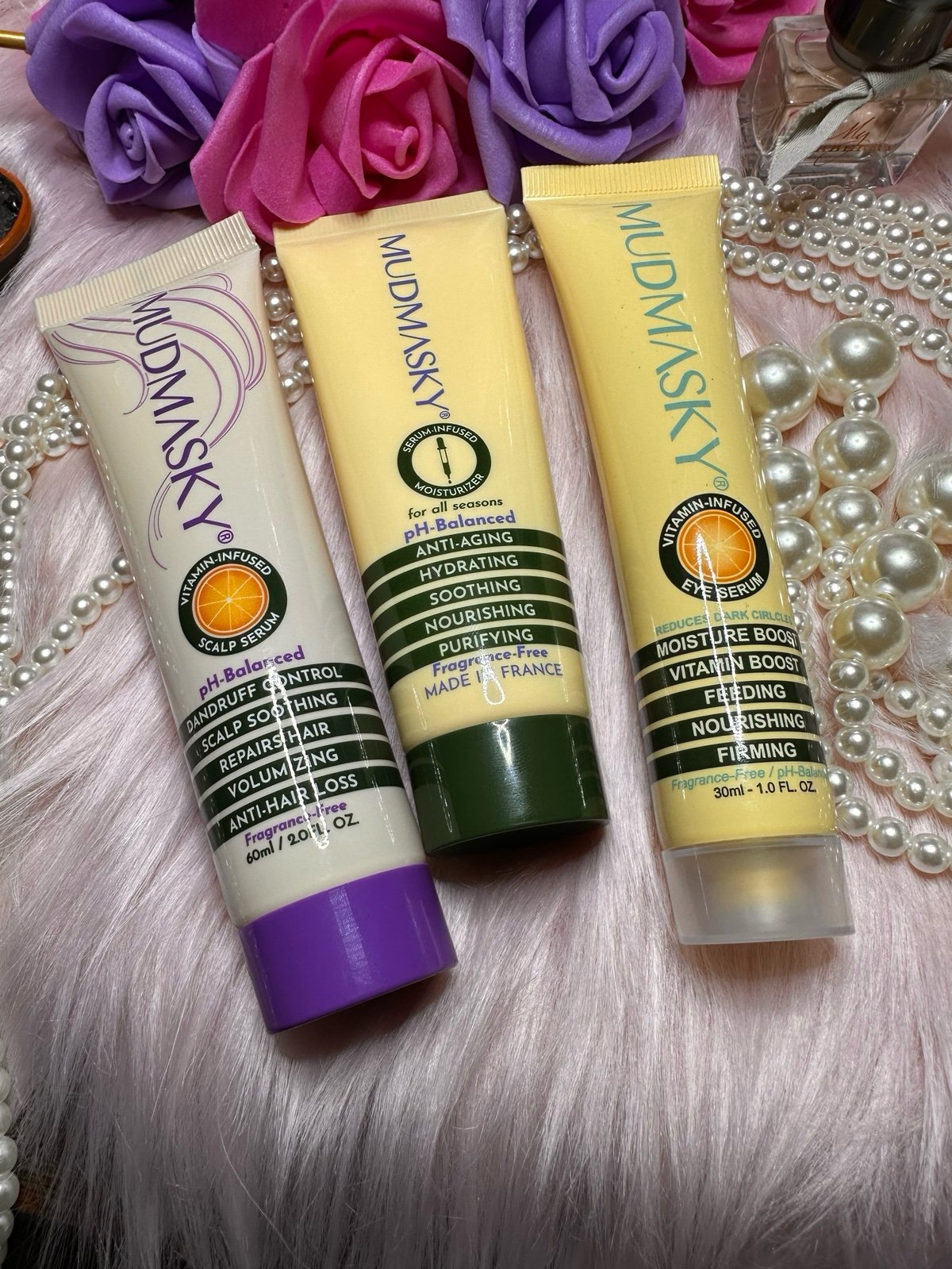 Mudmasky Eye Serum, Scalp Serum and Moisturizer Bundle. All New and full size.