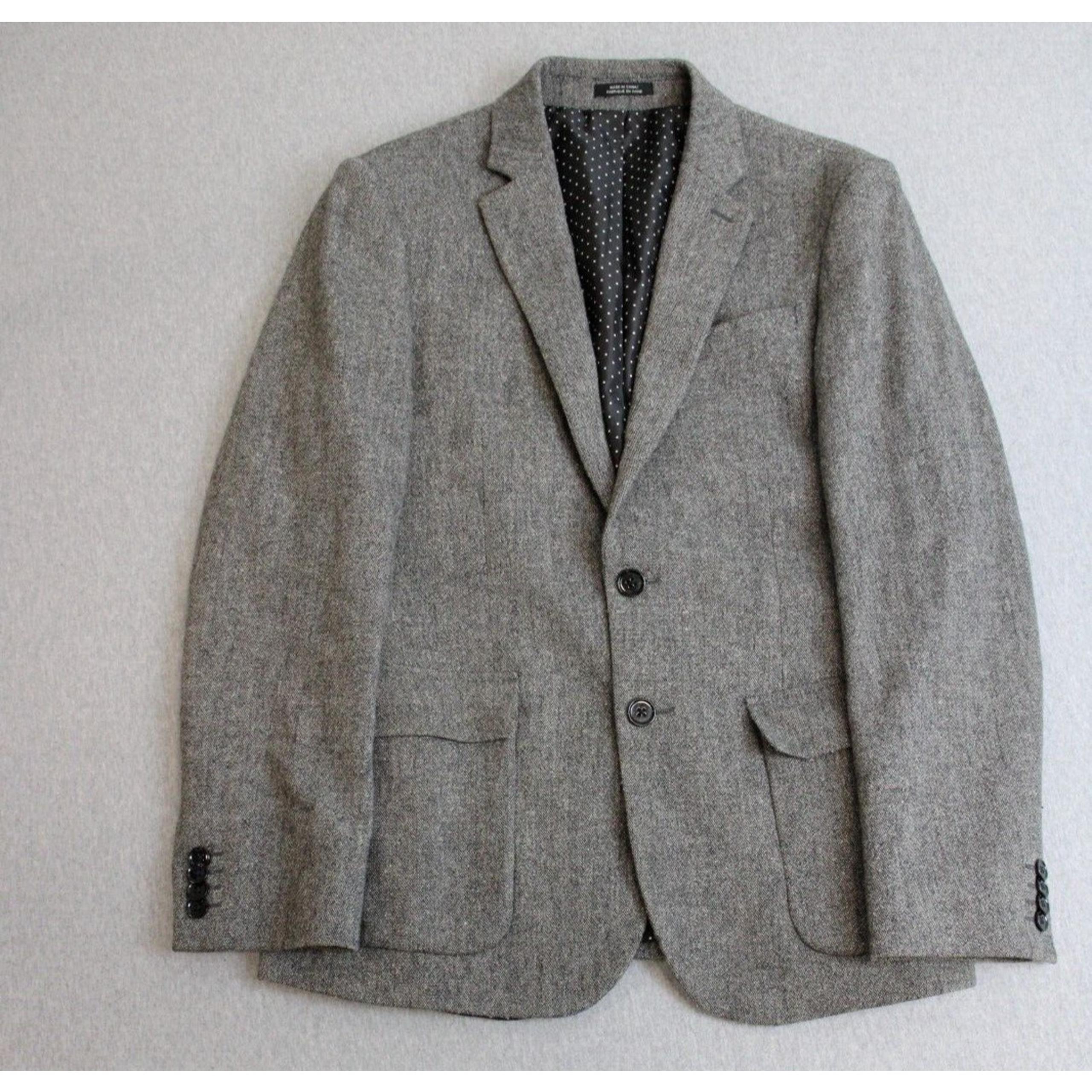 Express Blazer Mens 36S Gray Photographer Fitted Blazer Wool Blend Two Buttons