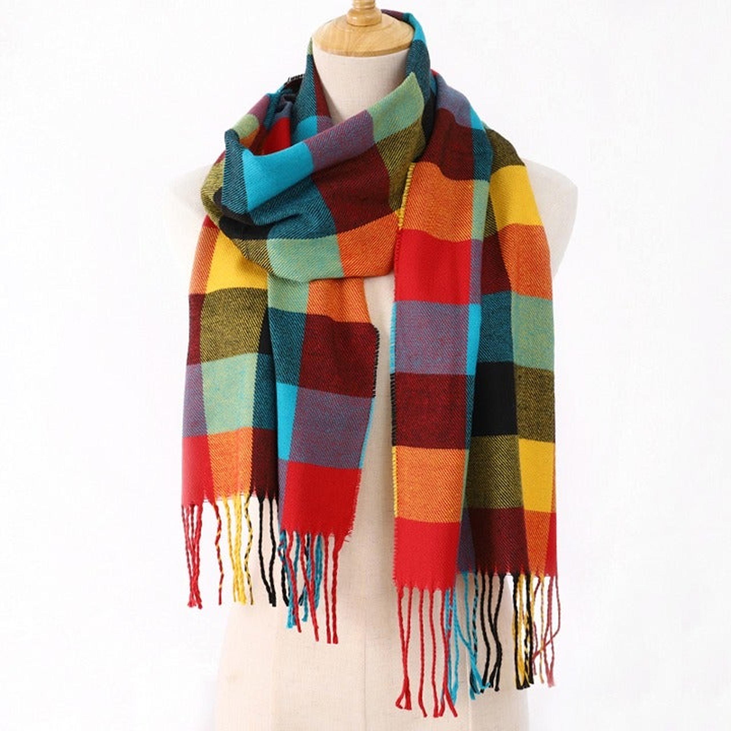Multi Color Checks Cashmere Feel Winter Scarf, Scarves, Wrap