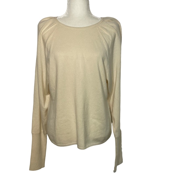 Ralph Lauren 100% Cashmere Ribbon Keyhole Tie Sweater Sz XL Pleated Shoulder