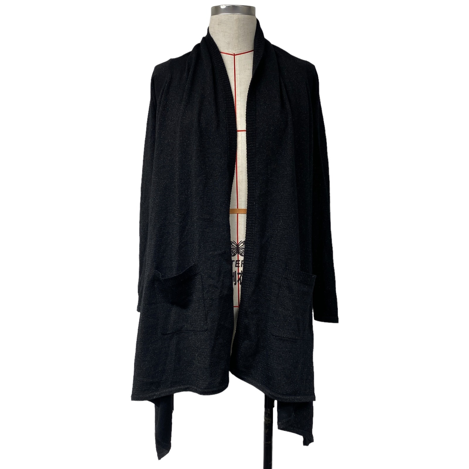 Anne Fontaine Womens Size 38 Black Sparkly Draped Open Cardigan Sweater
