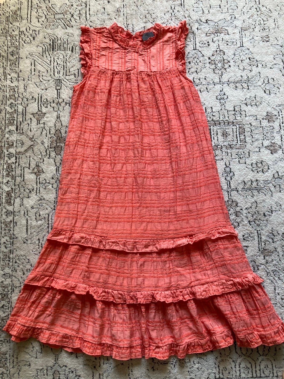 Anthropologie Sunday in Brooklyn Coral Sleeveless Ruffle Striped Tiered Dress L