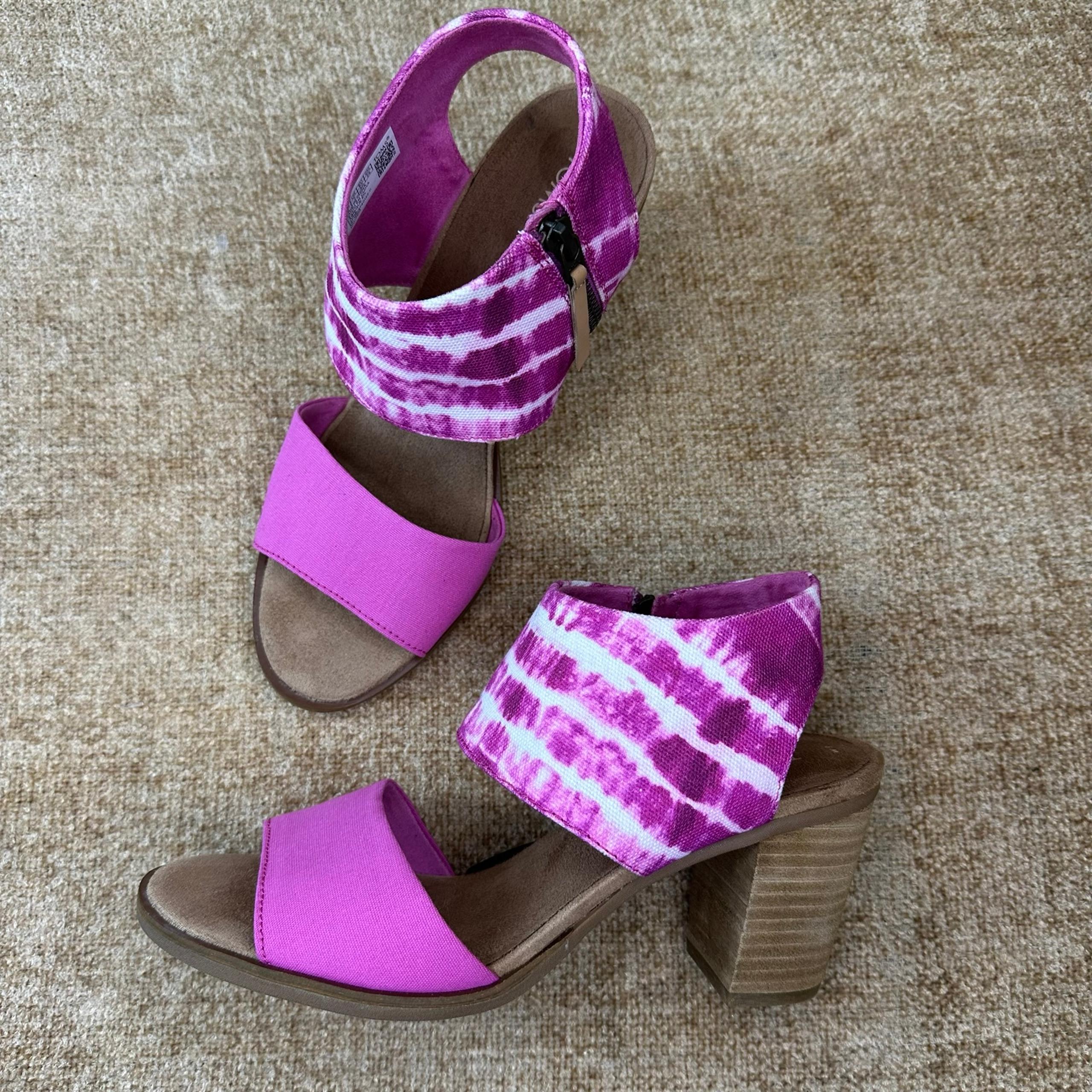TOMS Majorca Cutout Pink/White Block Heel Sandals Women’s Size 9