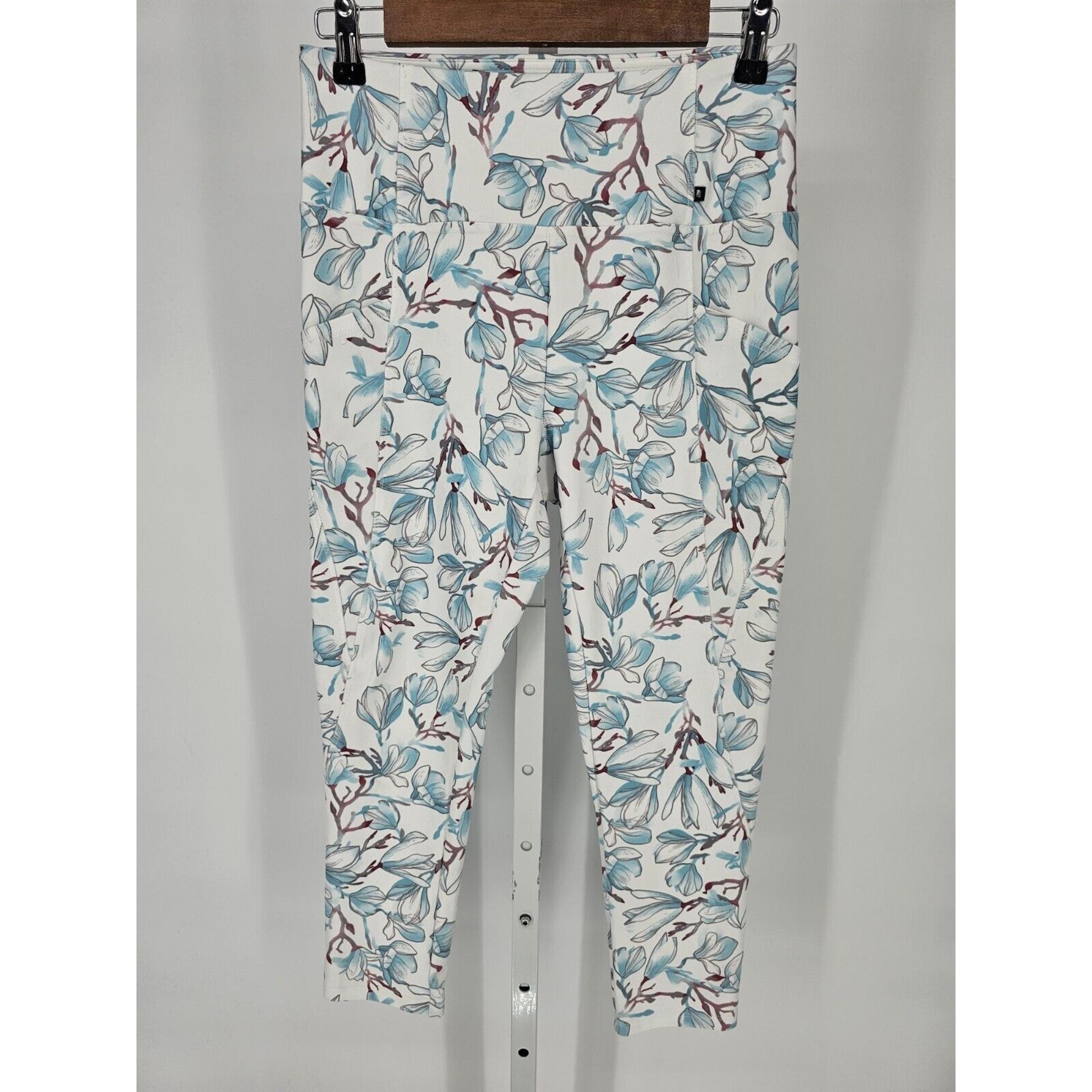 Marika Womens Sz M Compression Athletic Leggings Blue White Floral