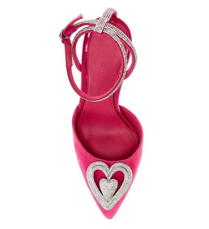 New Gianni Bini Annika Suede Rhinestone Heart Pointed Toe Pumps