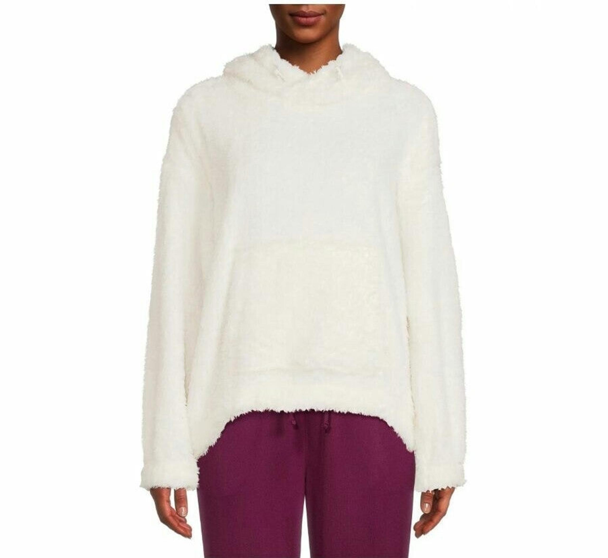 NWT Women's Athletic Works Soft Plush Faux Sherpa Hoodie Sweater - Ivory Cream