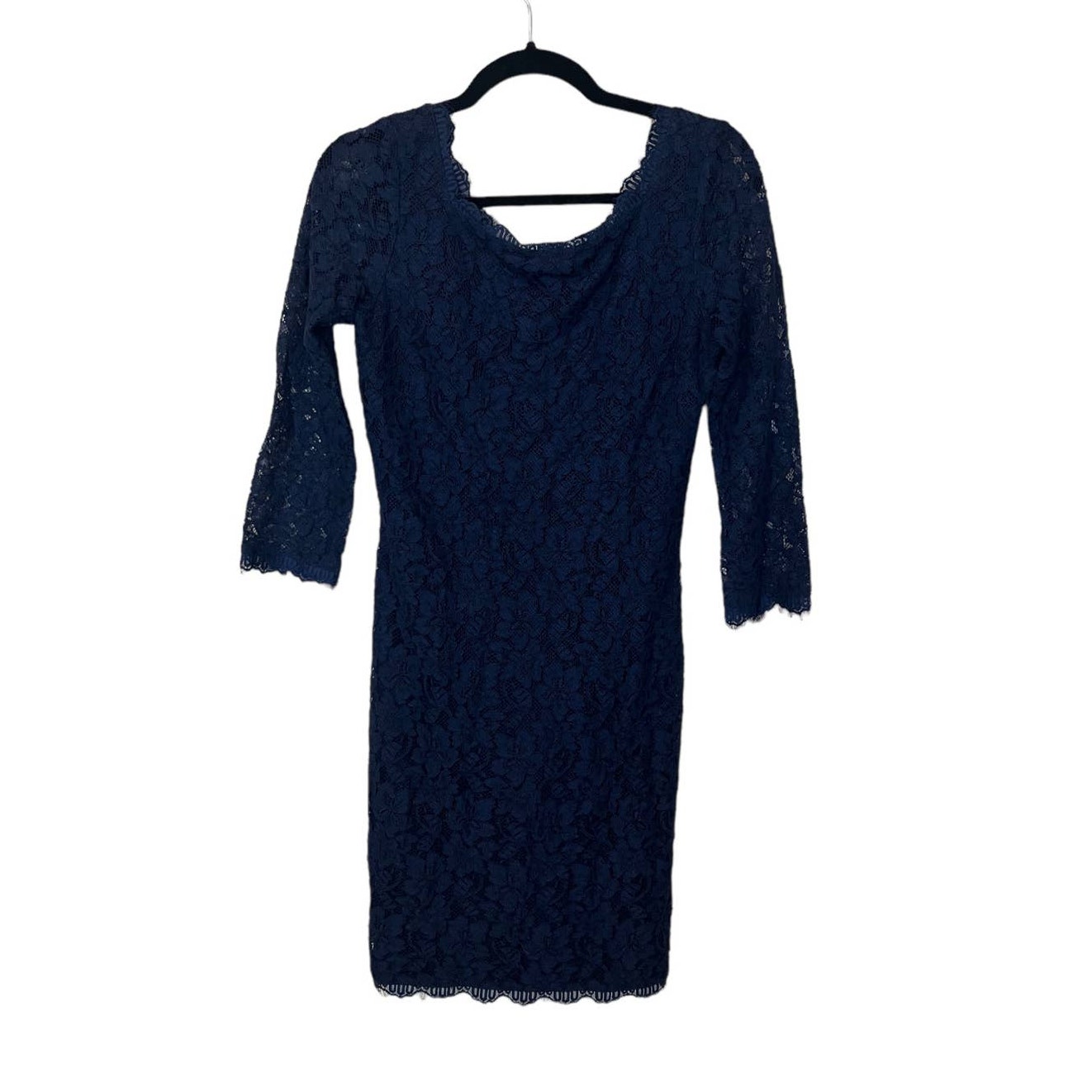 Diane Von Furstenberg Dress Blue Lace Narita Quarter Sleeve Back Zip Midi 6