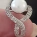 Vtg.Stunning Sterling Silver genuine pearl& cz ring- sz6