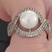 Vtg.Stunning Sterling Silver genuine pearl& cz ring- sz6