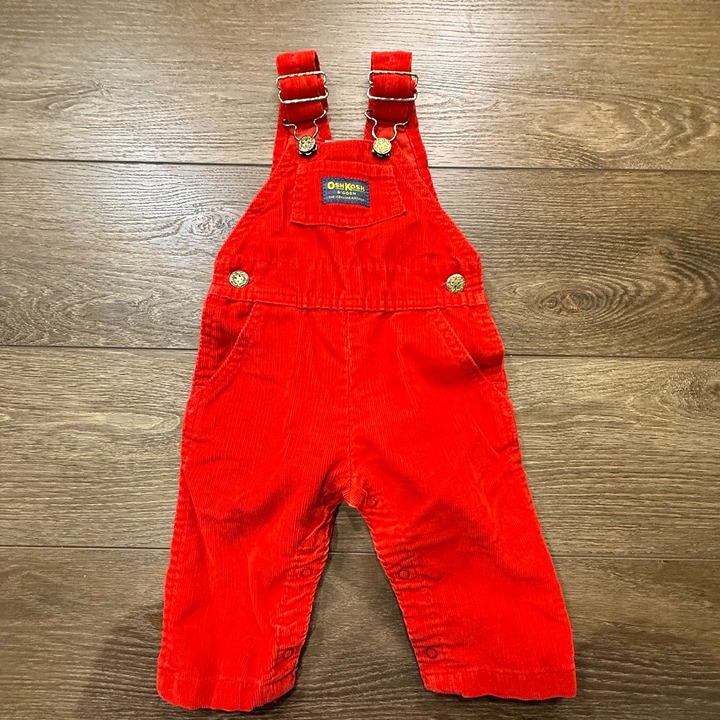Vintage Oshkosh B'Gosh Baby Corduroy Overalls, Red, 12 Months, One-Piece, Logo