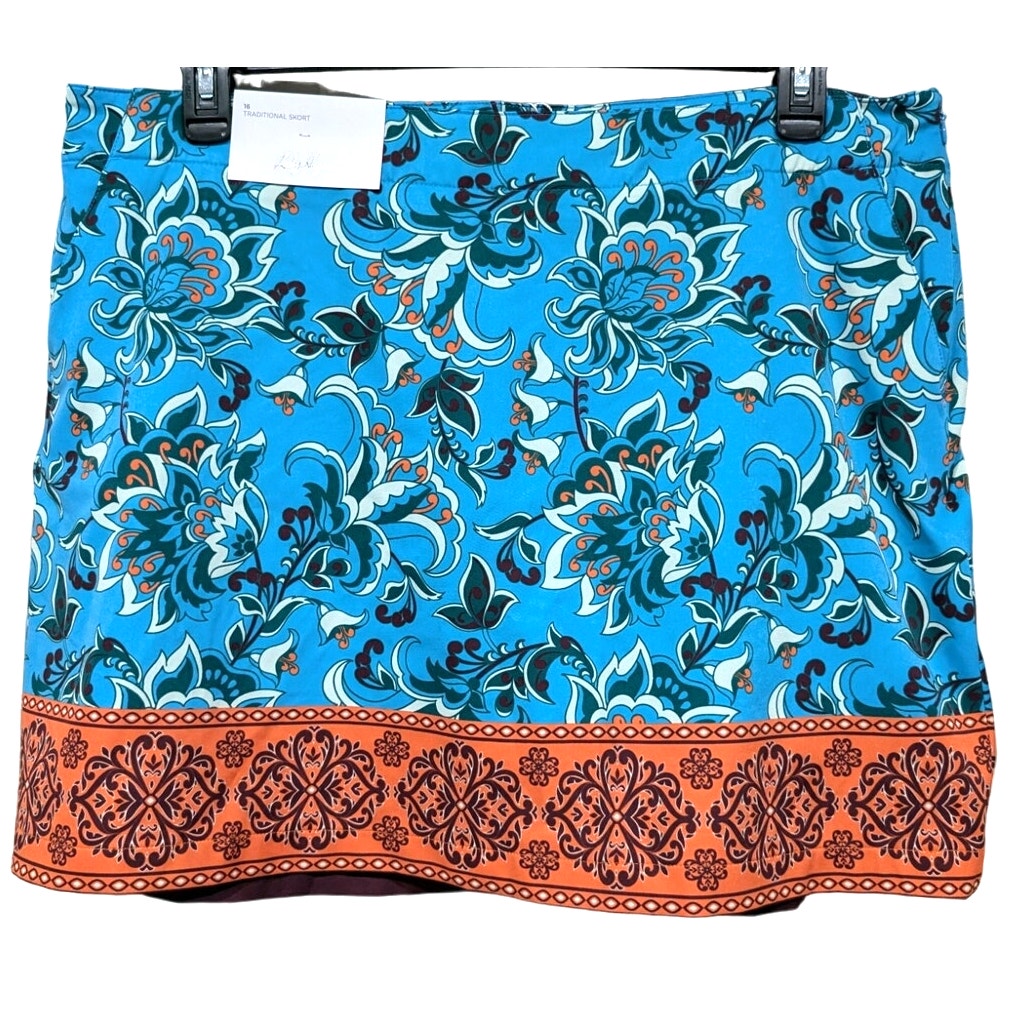 NWT Lady Hagen Floral Pattern Scarf Skort sz 16 Scarf Print Blue, Orange 65