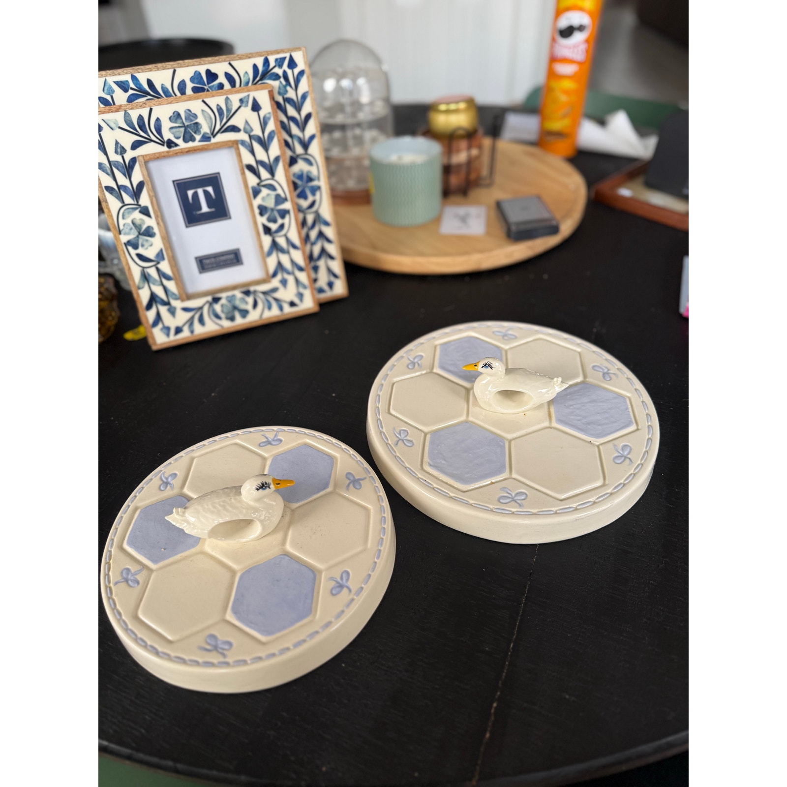Vintage Ceramic Duck Burner Covers – Set of 2 – Blue Cream Kitchen Stove Covers