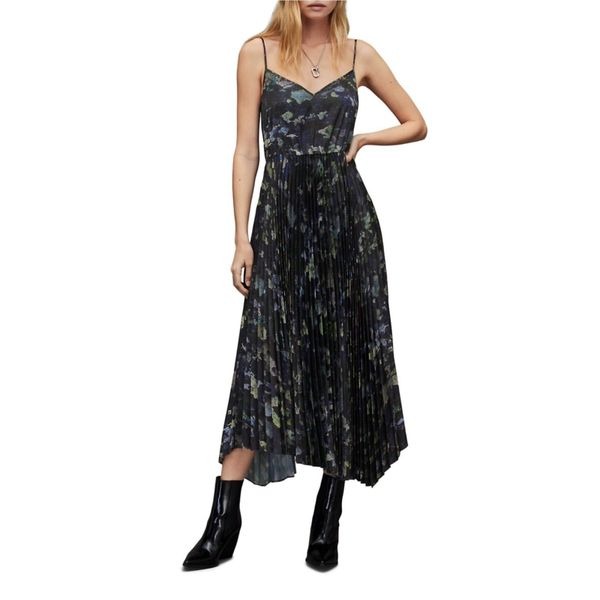 AllSaints Floral Pleated Midi Dress size XS