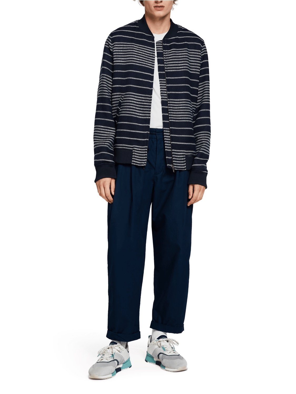 Scotch & Soda Amsterdam Couture Raffia Stripe Bomber Jacket Men’s Sz Large Blue
