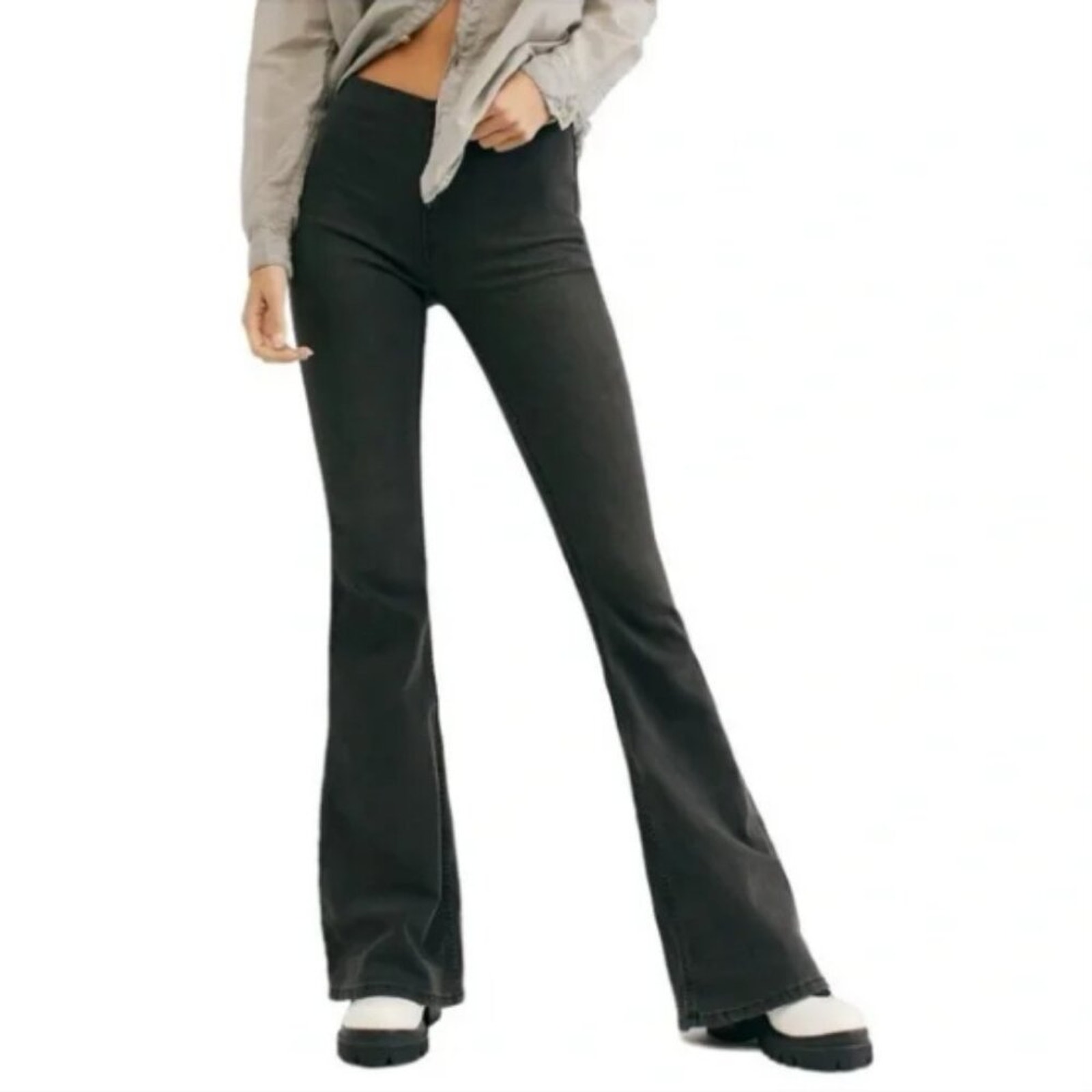 NWT We The Free Gummy Pull On High Rise Flare Leg Faded Black Jeans Size 30