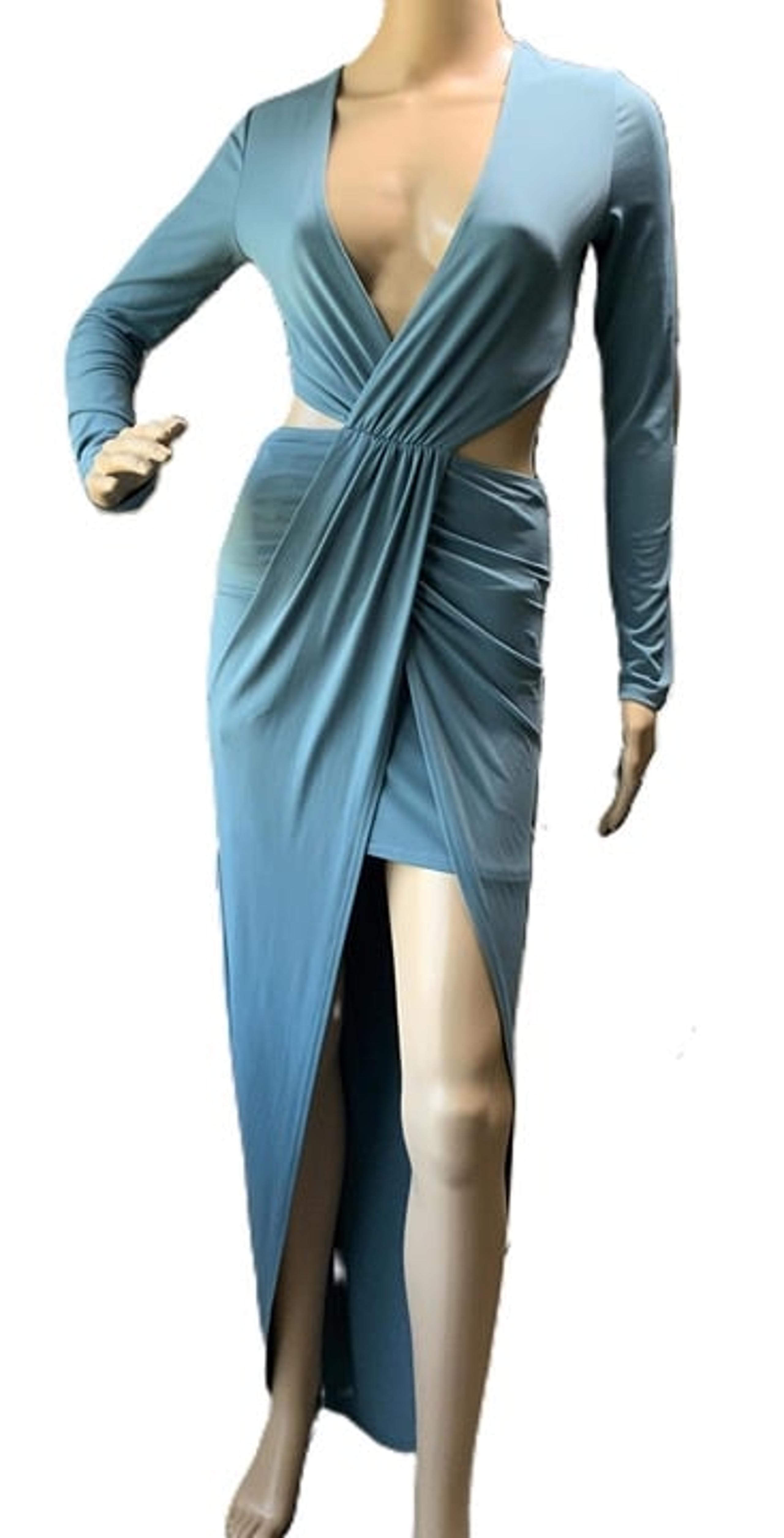 Blue Cutout Deep V-Neck High Slit Coquette Soft Girl Evening Dress Small - Windsor