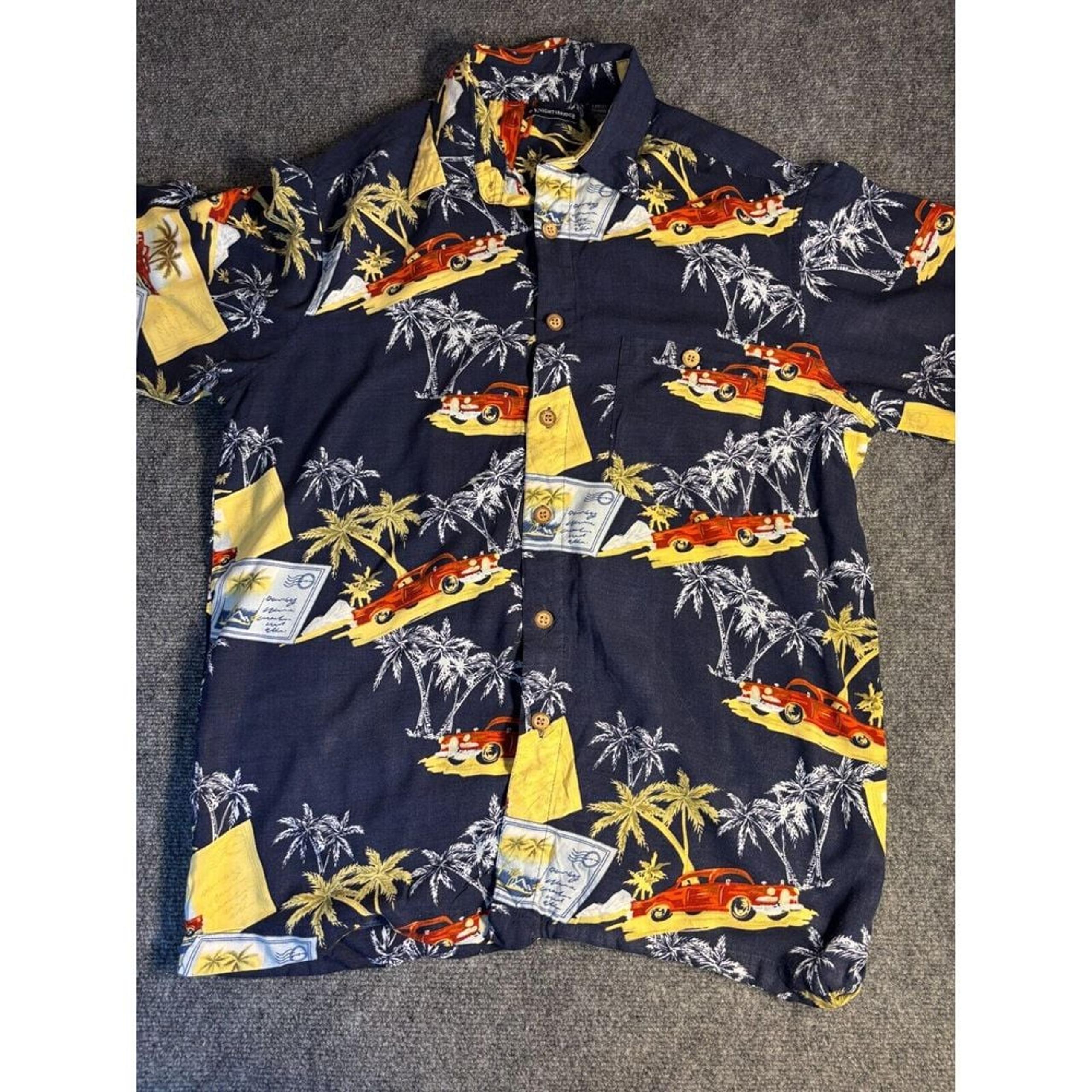 Knightsbridge Shirt Mens Large Navy Hawaiian Short Sleeve Collared Button Down