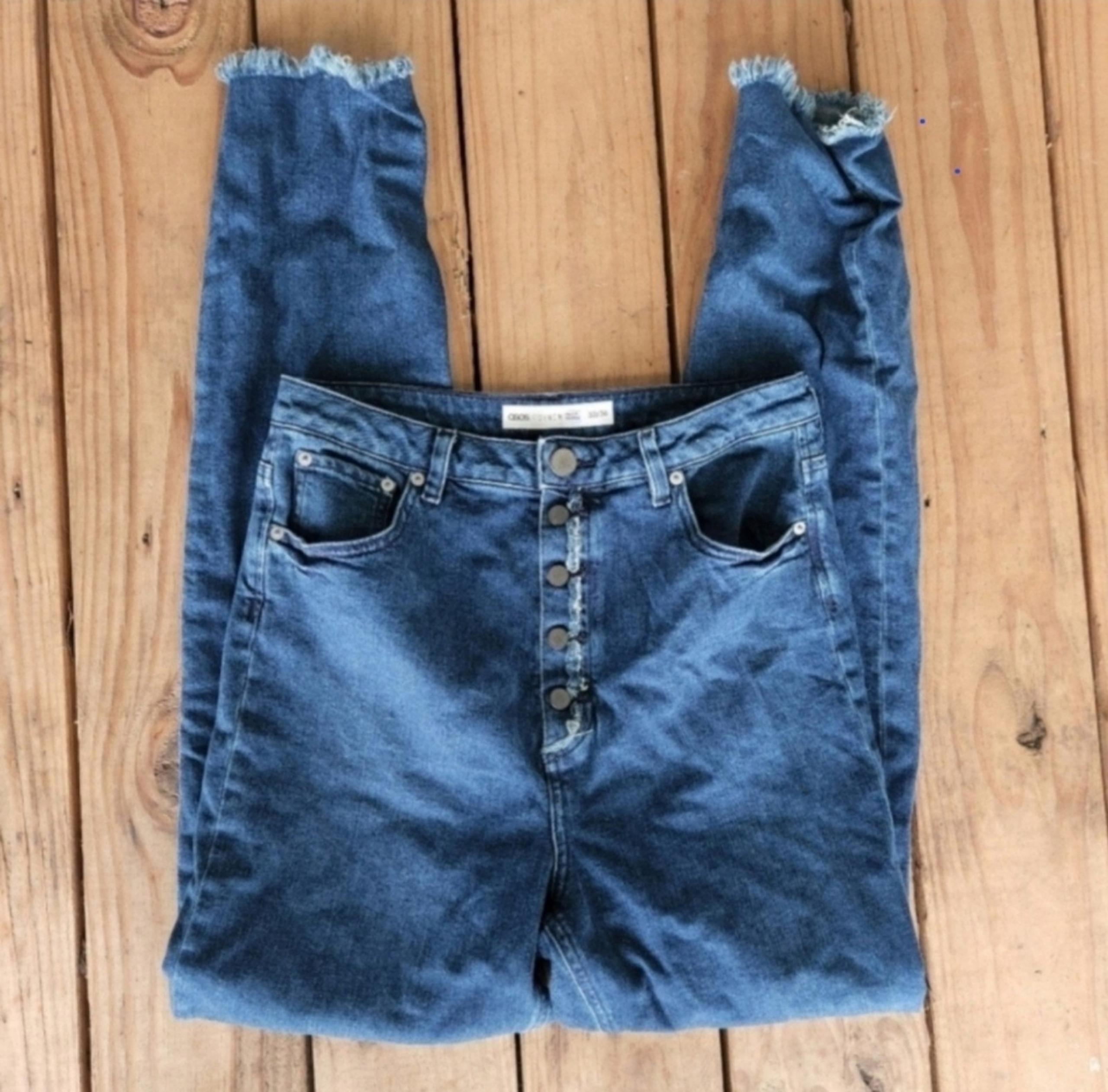 Asos Women Raw Hem Button Up Dark Wash Denim 32/26 size 32 high waist plus size
