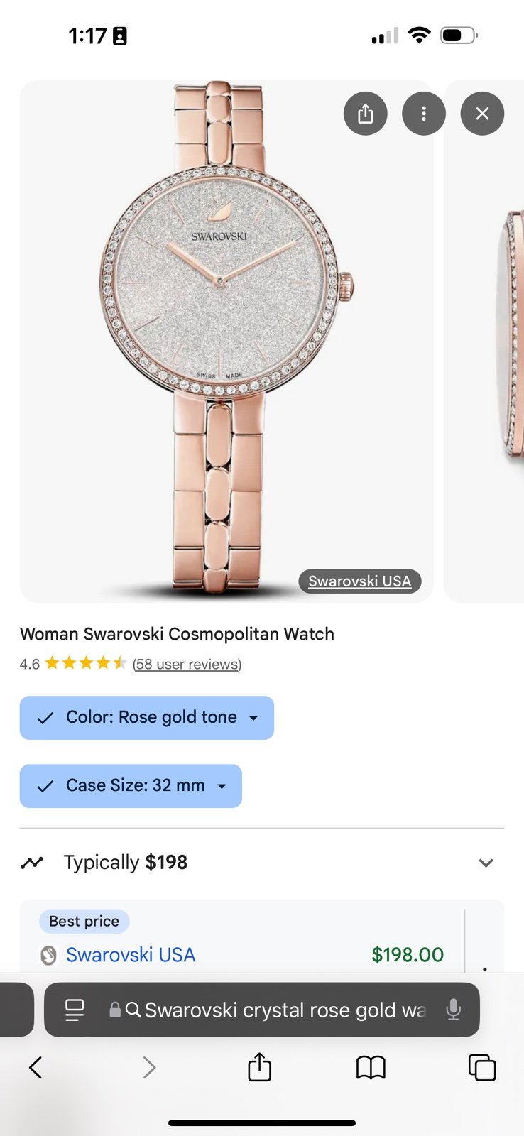NWT Swarovski crystal rose gold watch
