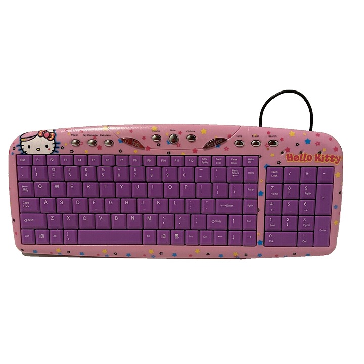 Hello Kitty USB Keyboard Pink Purple 11 Internet Hot Keys Function Keys Keypad