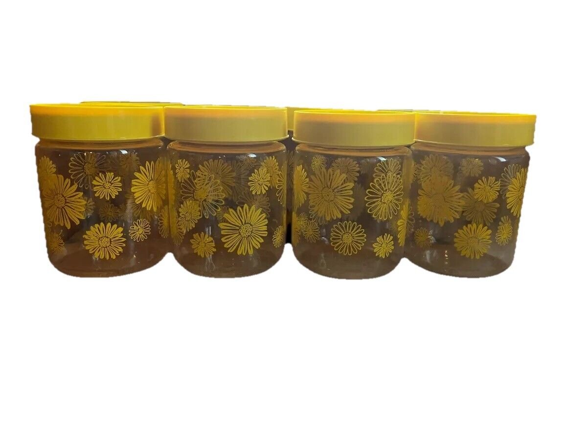 Vintage Corning Yellow Daisy Clear Glass Canister Jars, Set Of 8