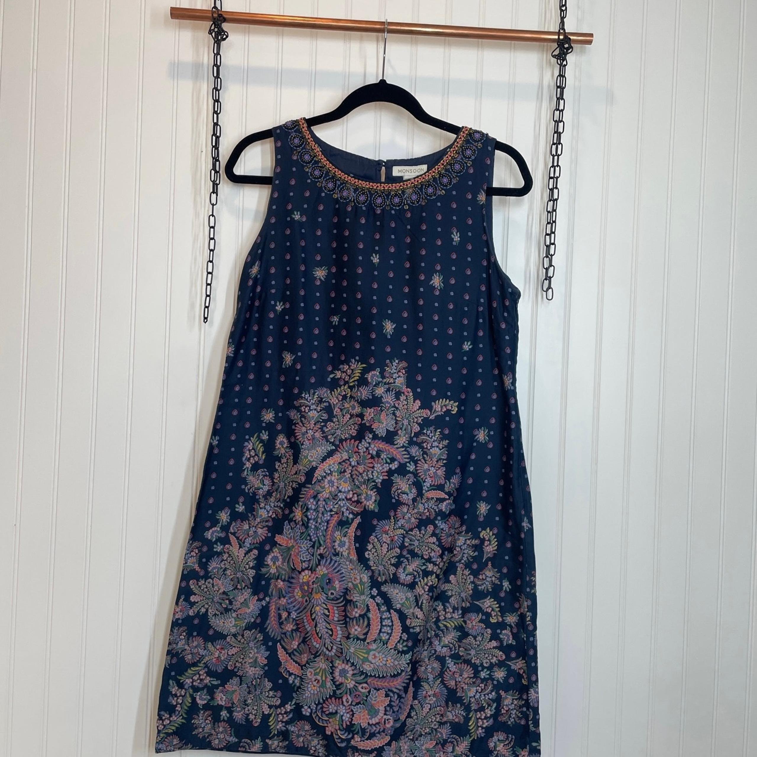 Monsoon Women’s Blue Embroidered Sleeveless Sheath Dress Size 10