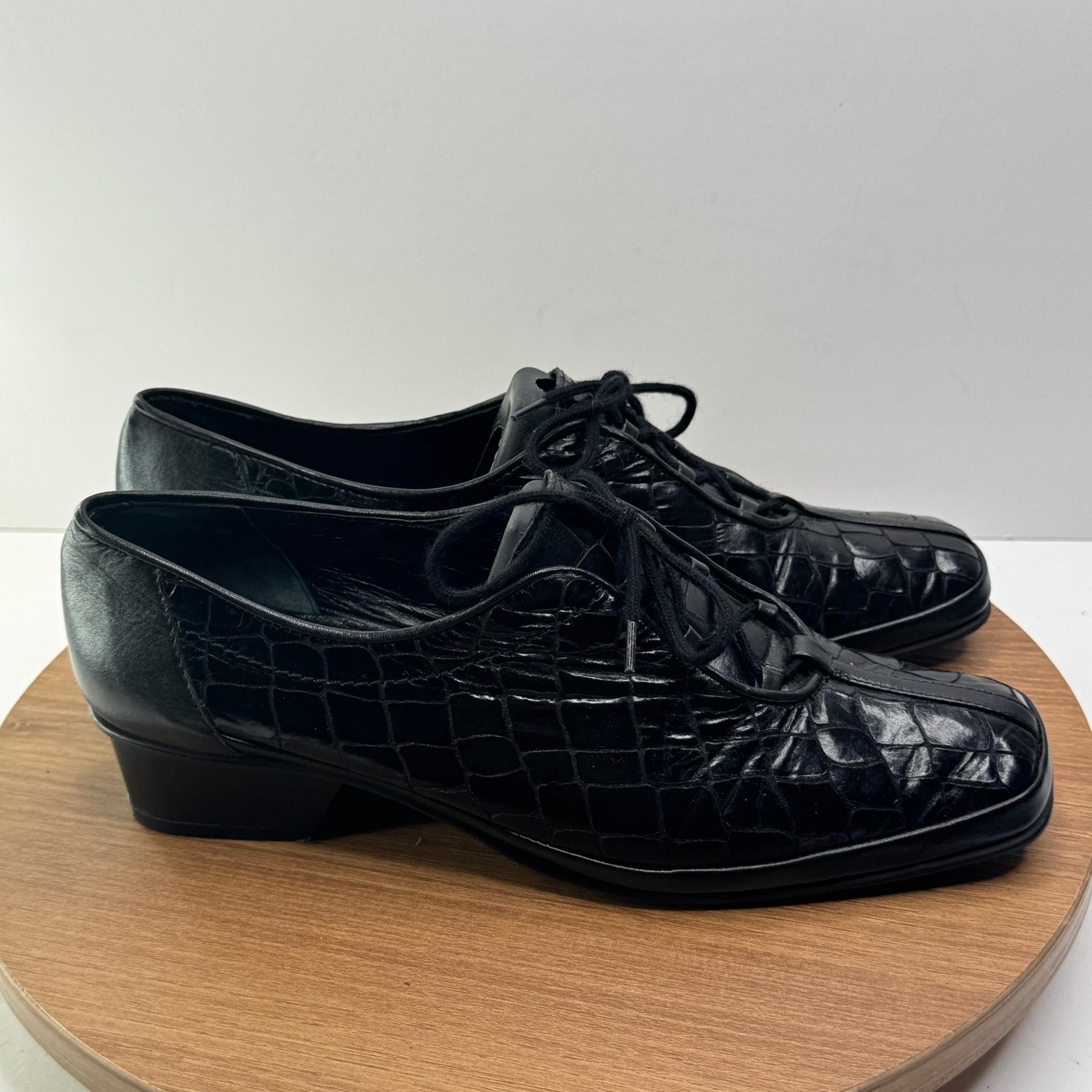 Amalfi by Rangoni Black Leather Oxford Dress Shoes Comfort Square Toe 8 W