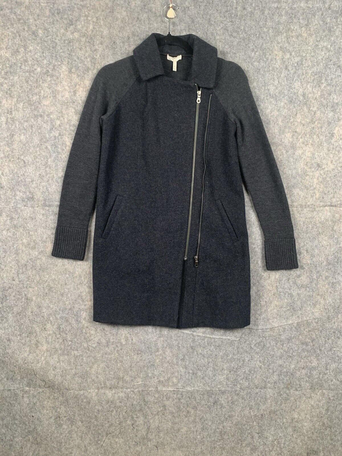 Joie Women Sz XS Ermie Charcoal Grey Cocoon Long Biker Moto Pea Coat Wool Blend
