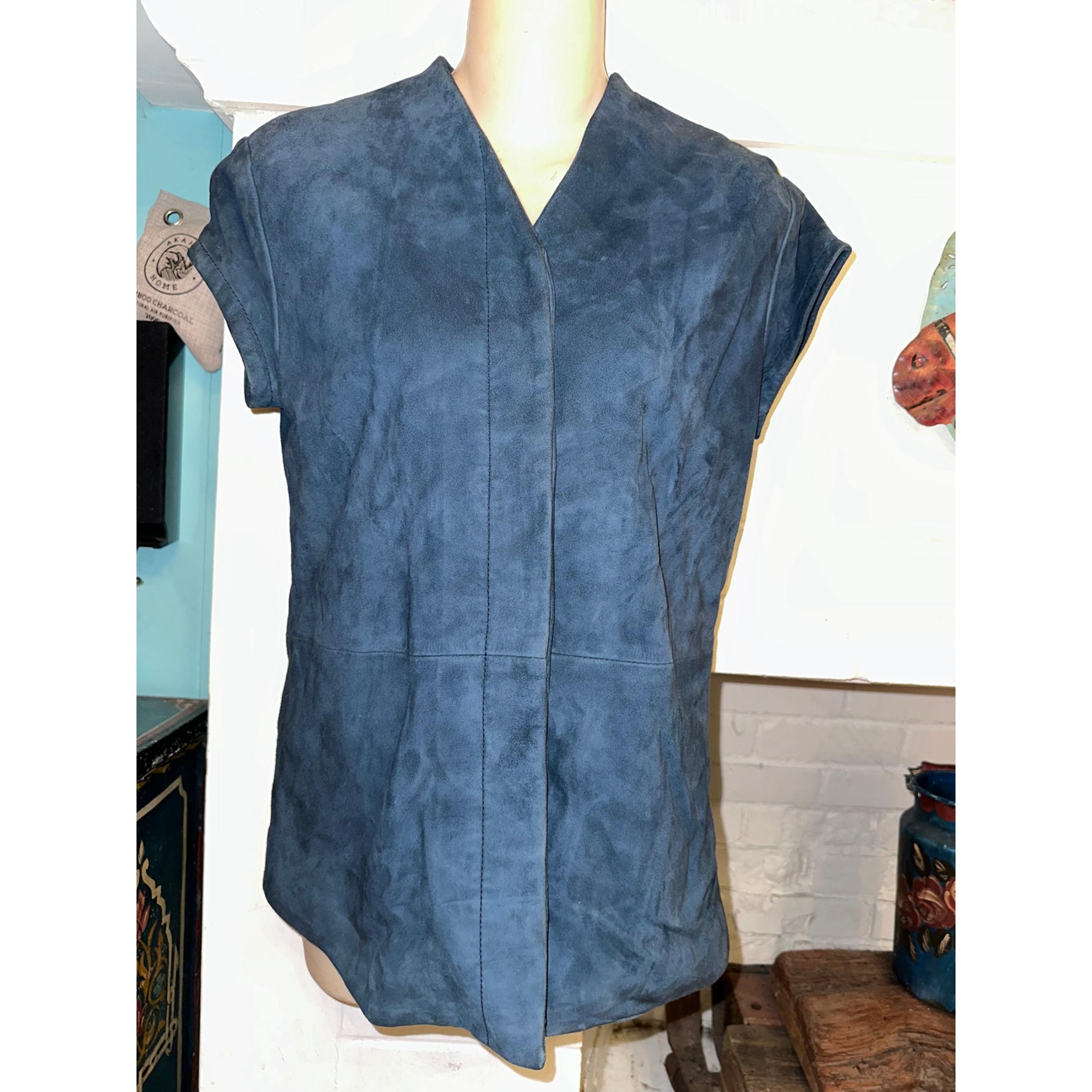 VINTAGE 80's TRUSSARDI DENIM BLUE SUEDE TOP 42