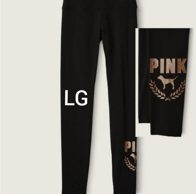 SZ LG VS PINK GOLD GLITTER SHINE LEGGINGS.