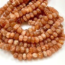 Sunstone Natural Gemstone Hand Carved Cantaloupe Shape Beads Strands