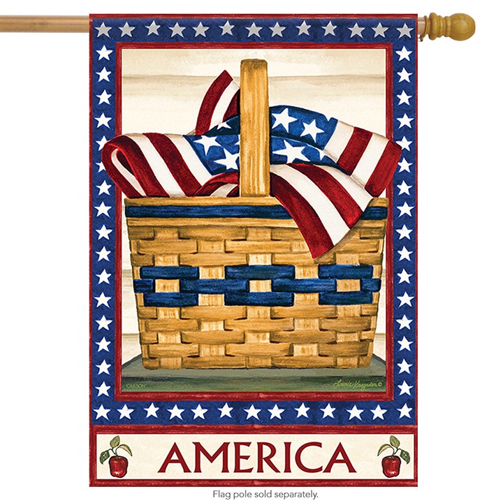 America Basket Patriotic House Flag - Double Sided Message, 28 x 40